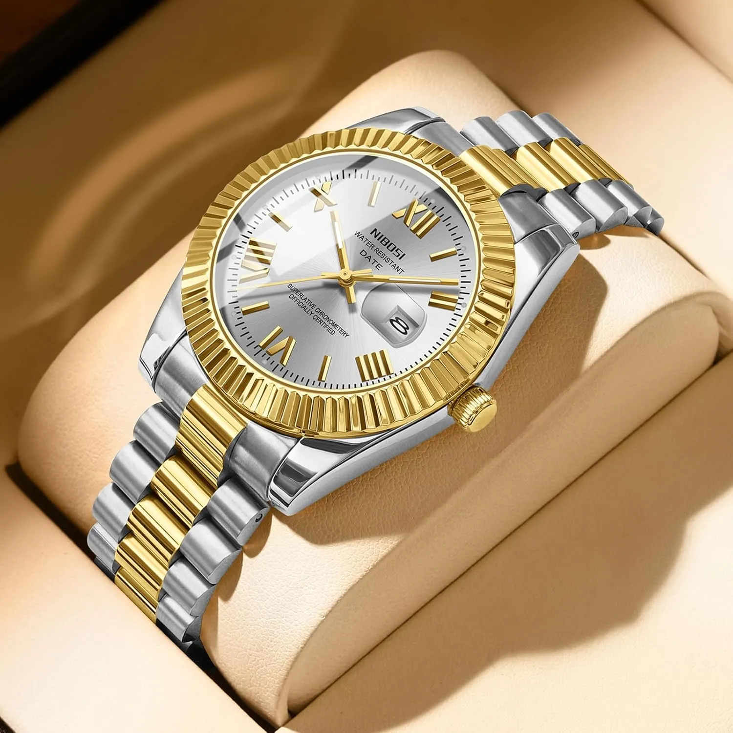 Waterproof Business Classic Desiger Wrist Watch Day & geophysical utility serpentine Date NIBOSI Men Watches Analog Quartz Stainless Steel Watches for Men 