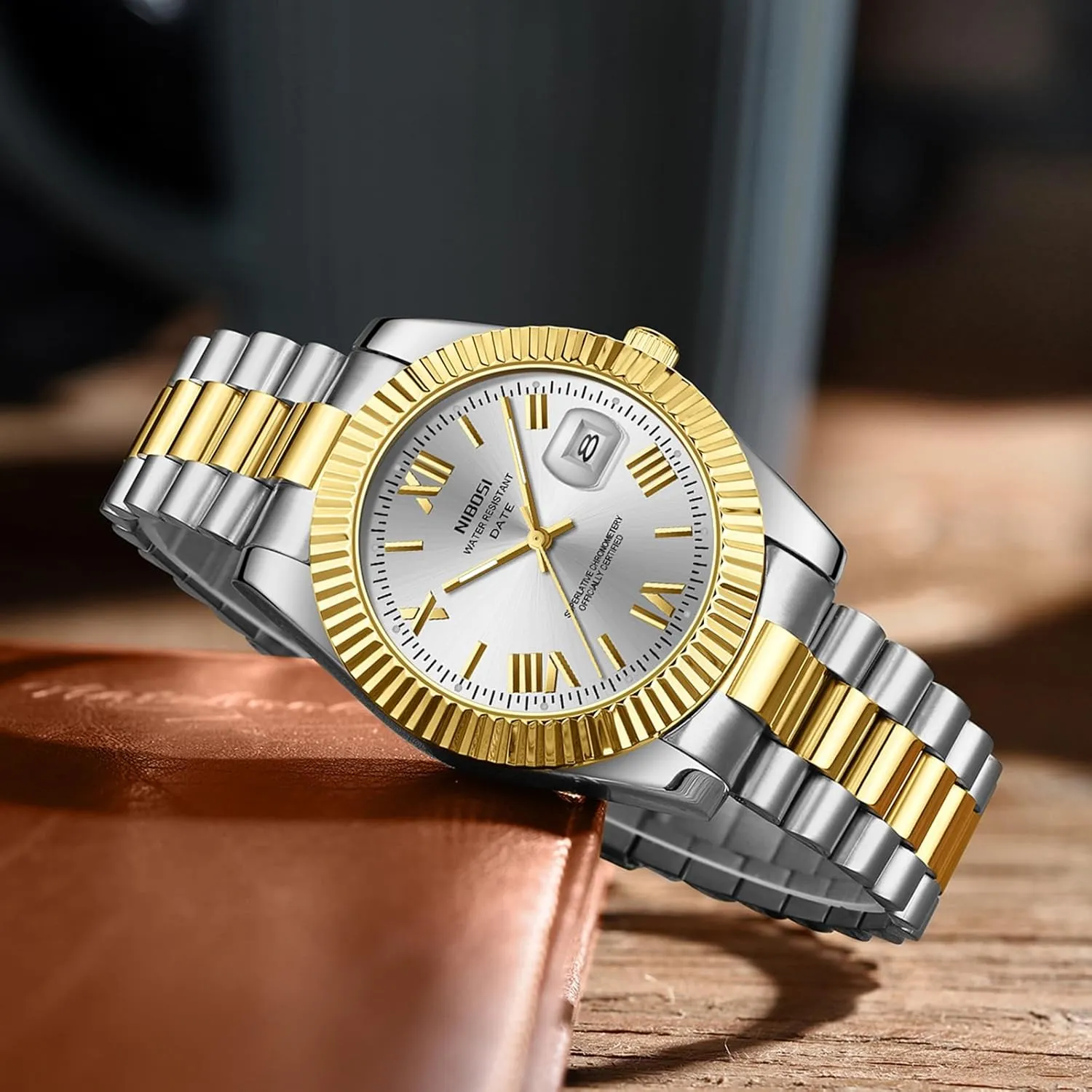 Waterproof Business Classic Desiger Wrist Watch Day & geophysical utility serpentine Date NIBOSI Men Watches Analog Quartz Stainless Steel Watches for Men 