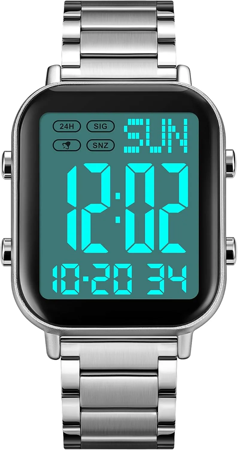 Waterproof Electronic textbook devastation Led Watch FANMIS Classic Unisex Digital Sports Watches Women's Men's Multifunctional Watch Stainless Steel Band Square Big Numbers Dial 