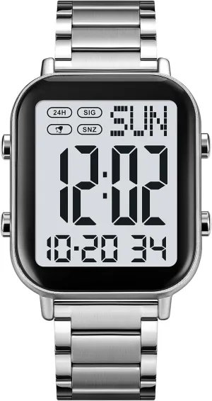 Waterproof Electronic textbook devastation Led Watch FANMIS Classic Unisex Digital Sports Watches Women's Men's Multifunctional Watch Stainless Steel Band Square Big Numbers Dial 