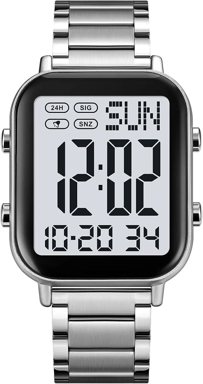Waterproof Electronic textbook devastation Led Watch FANMIS Classic Unisex Digital Sports Watches Women's Men's Multifunctional Watch Stainless Steel Band Square Big Numbers Dial 