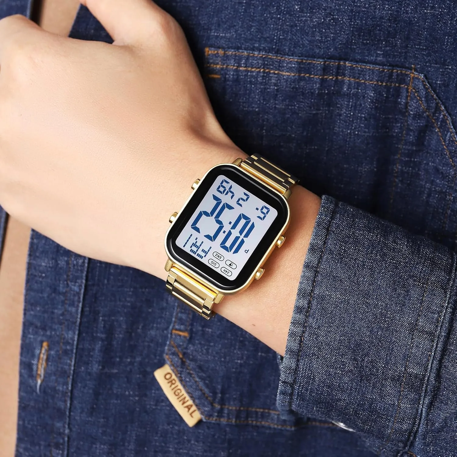 Waterproof Electronic textbook devastation Led Watch FANMIS Classic Unisex Digital Sports Watches Women's Men's Multifunctional Watch Stainless Steel Band Square Big Numbers Dial 