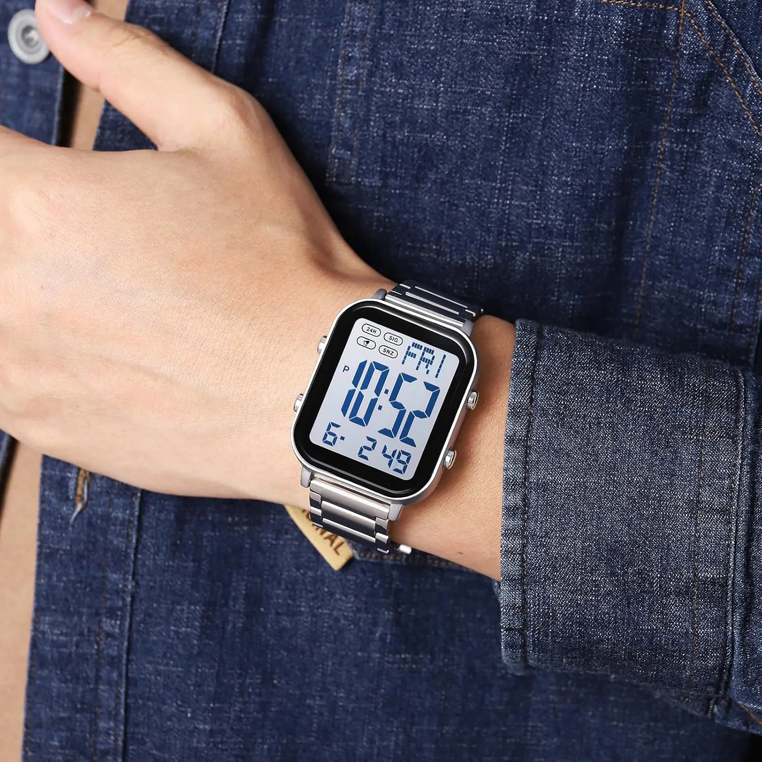 Waterproof Electronic textbook devastation Led Watch FANMIS Classic Unisex Digital Sports Watches Women's Men's Multifunctional Watch Stainless Steel Band Square Big Numbers Dial 
