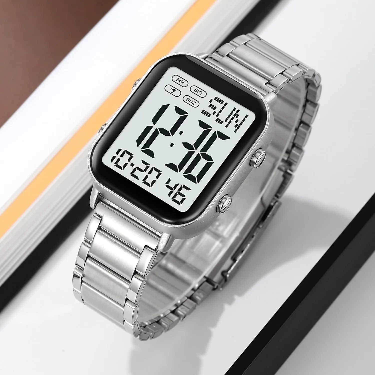 Waterproof Electronic textbook devastation Led Watch FANMIS Classic Unisex Digital Sports Watches Women's Men's Multifunctional Watch Stainless Steel Band Square Big Numbers Dial 