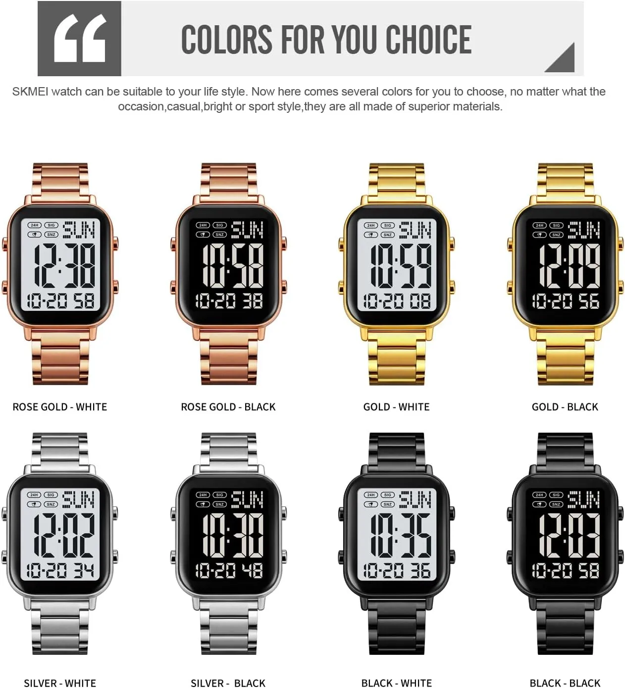 Waterproof Electronic textbook devastation Led Watch FANMIS Classic Unisex Digital Sports Watches Women's Men's Multifunctional Watch Stainless Steel Band Square Big Numbers Dial 