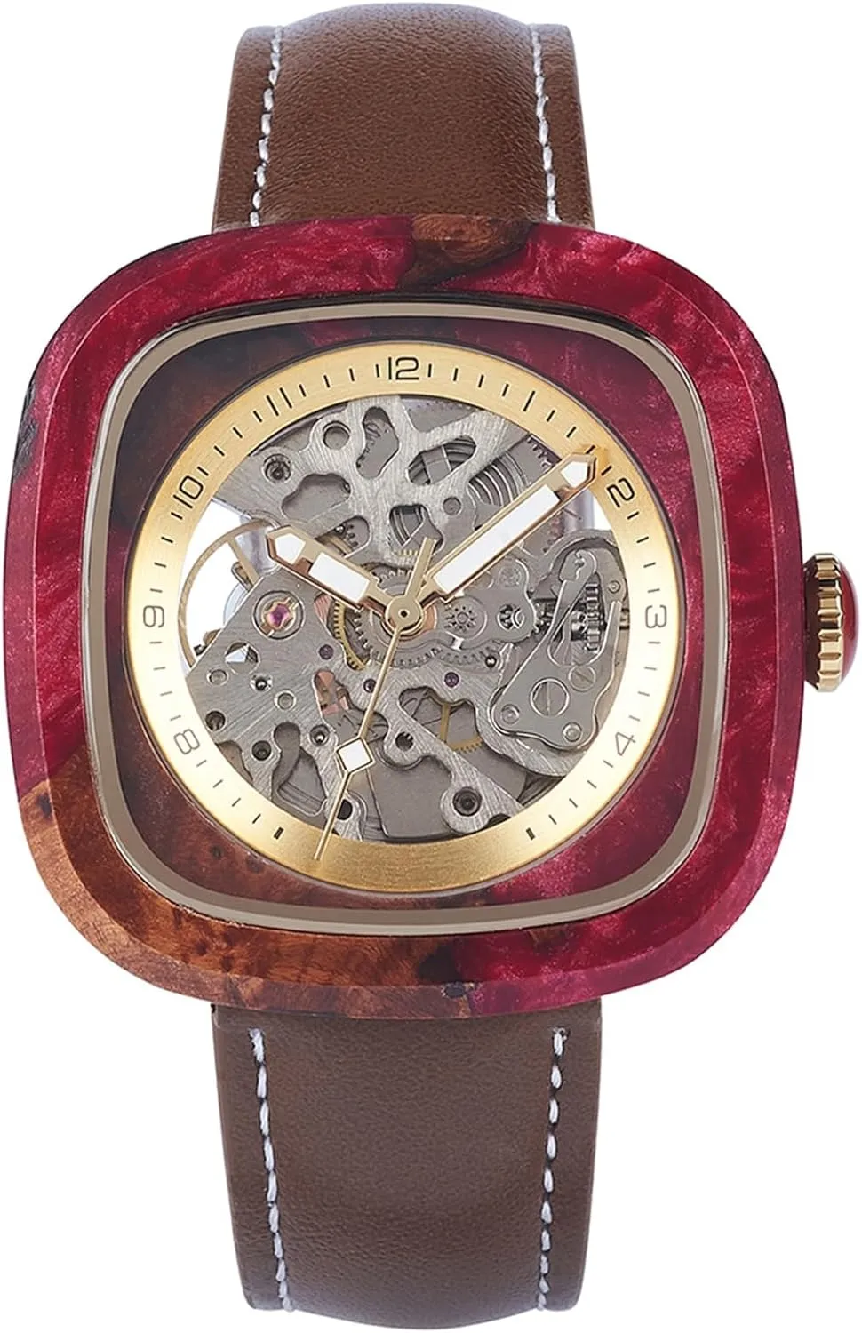 Waterproof Luminous Watch Mens Luxury Skeleton Mechanical Wristwatch, advantage limb Automatic Self Winding Dress Leather 