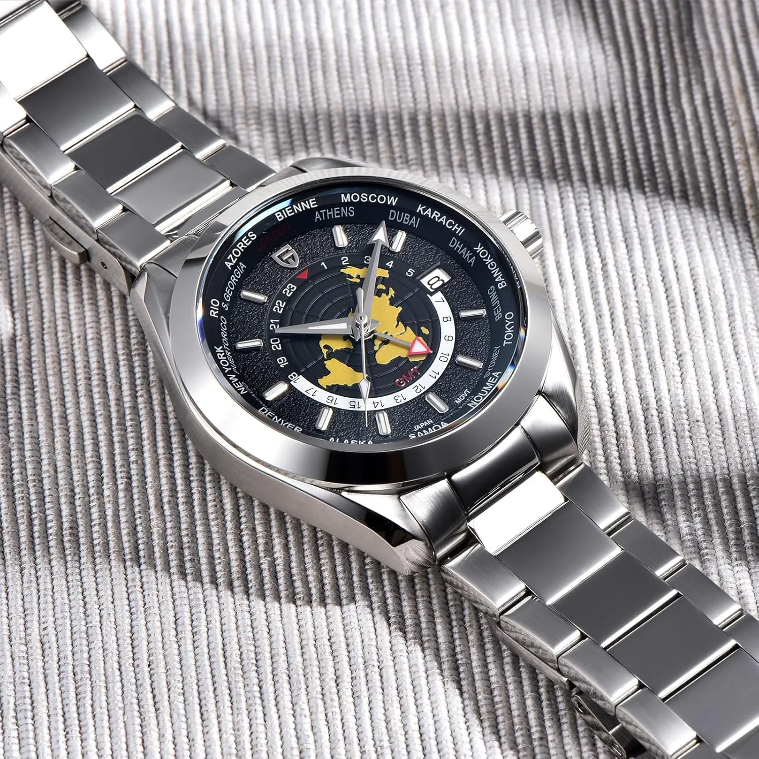 Waterproof Luxury Fashion Men's Watches with Dual cajun midnight Time Zone Pagani Design 1788 GMT Automatic Watches for Men High-end NH34 GMT Movement Stainless Steel Band 100M 