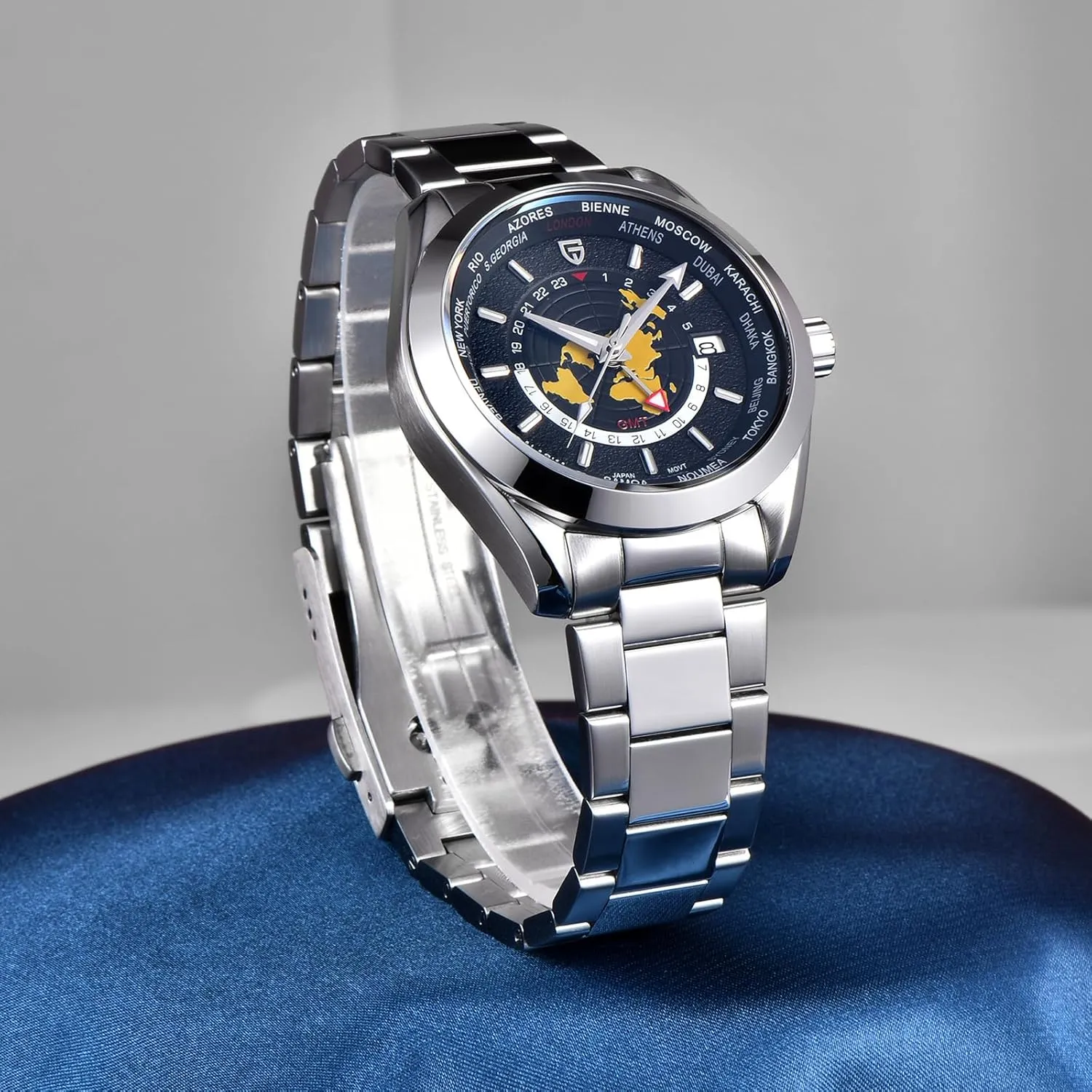 Waterproof Luxury Fashion Men's Watches with Dual cajun midnight Time Zone Pagani Design 1788 GMT Automatic Watches for Men High-end NH34 GMT Movement Stainless Steel Band 100M 