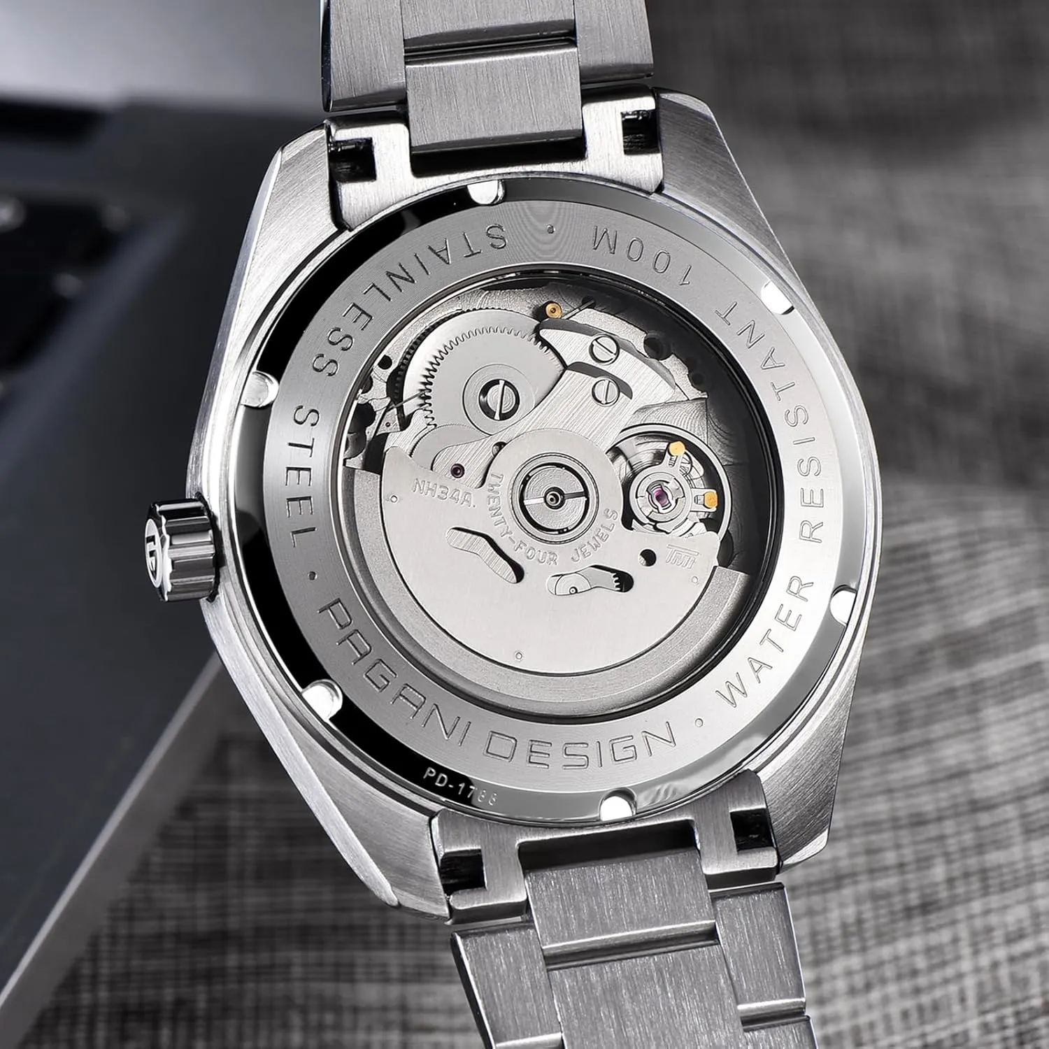 Waterproof Luxury Fashion Men's Watches with Dual cajun midnight Time Zone Pagani Design 1788 GMT Automatic Watches for Men High-end NH34 GMT Movement Stainless Steel Band 100M 