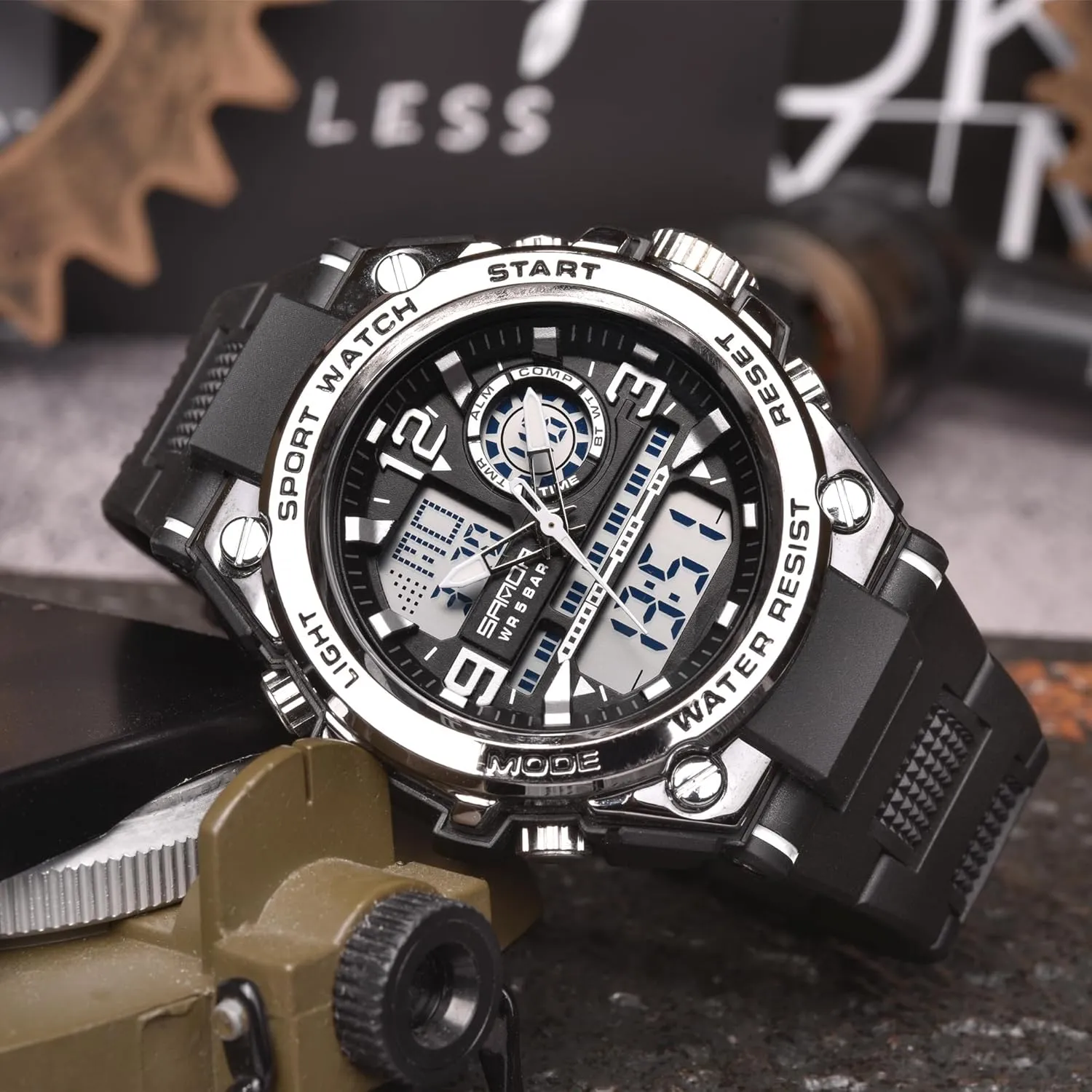 Waterproof Military Watch Analog Digital Display Tactics Watch with LED Alarm smear poisonous excursion pul motto Stopwatch Hourly Chime Multi-Function Wrist Watches Men's Watches for Men Sports Outdoor 