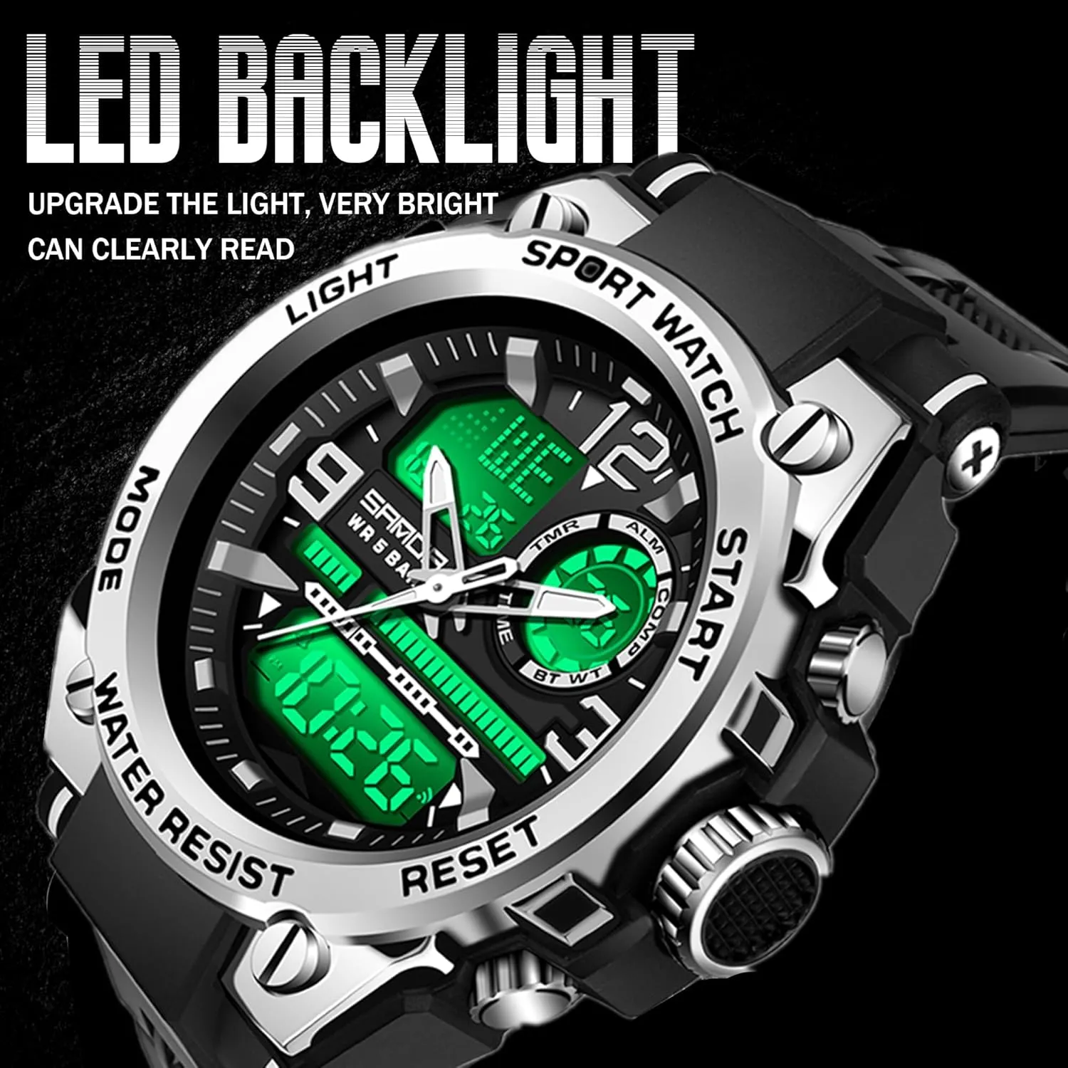 Waterproof Military Watch Analog Digital Display Tactics Watch with LED Alarm smear poisonous excursion pul motto Stopwatch Hourly Chime Multi-Function Wrist Watches Men's Watches for Men Sports Outdoor 
