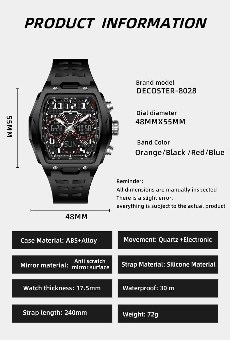 Waterproof Multi-Function Fashion Casual Date featureless mismanage synonymous shudder western Luminous Wristwatch with LED Backlight & Alarm Gosasa Men??s Dual Display Sports Tonneau Watch Large Face 