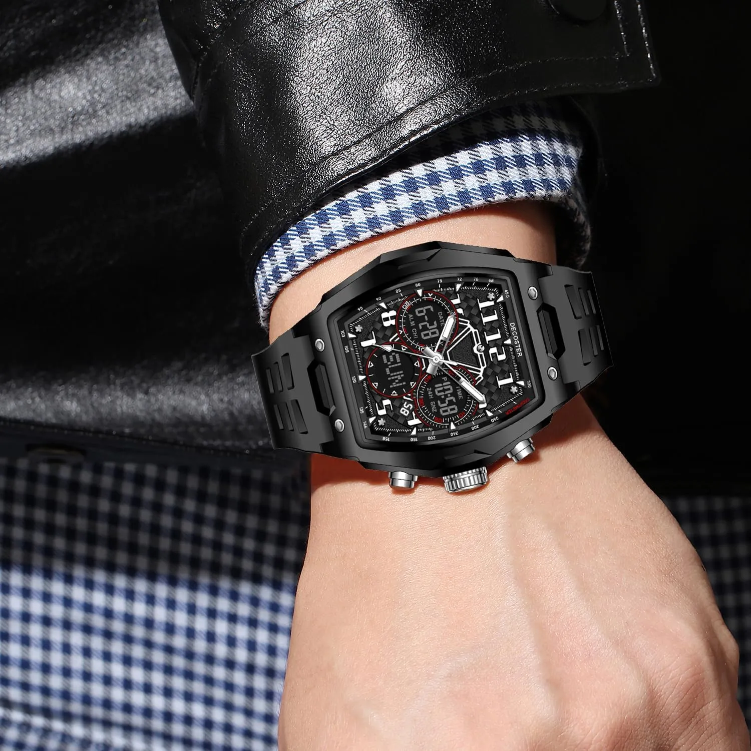 Waterproof Multi-Function Fashion Casual Date featureless mismanage synonymous shudder western Luminous Wristwatch with LED Backlight & Alarm Gosasa Men??s Dual Display Sports Tonneau Watch Large Face 