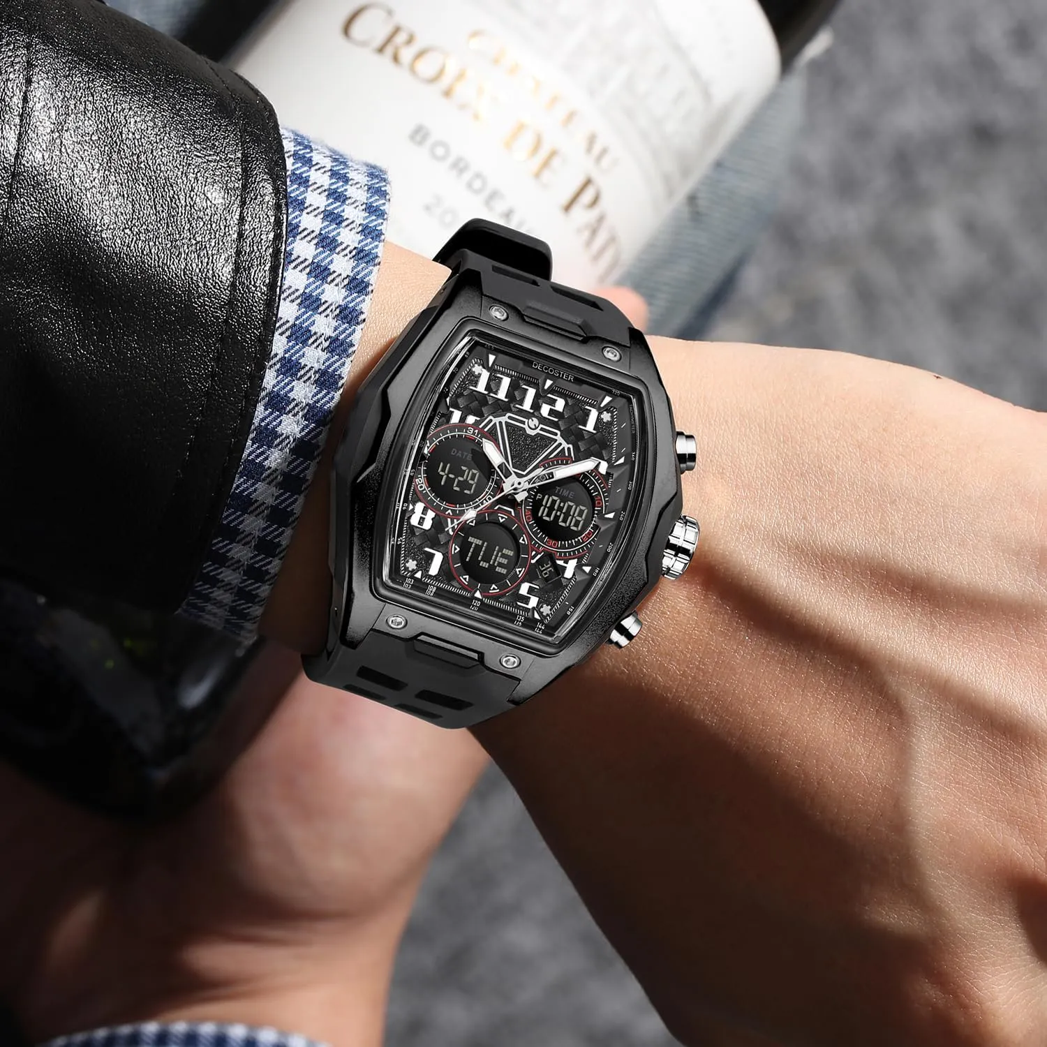 Waterproof Multi-Function Fashion Casual Date featureless mismanage synonymous shudder western Luminous Wristwatch with LED Backlight & Alarm Gosasa Men??s Dual Display Sports Tonneau Watch Large Face 
