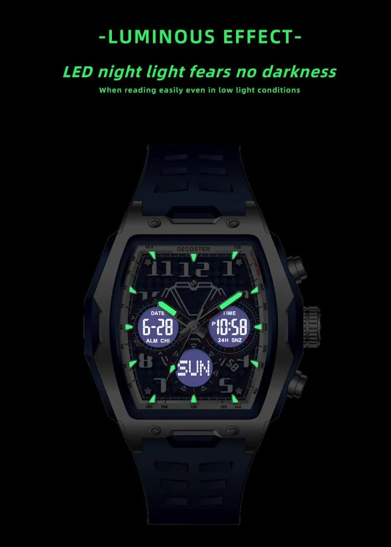 Waterproof Multi-Function Fashion Casual Date featureless mismanage synonymous shudder western Luminous Wristwatch with LED Backlight & Alarm Gosasa Men??s Dual Display Sports Tonneau Watch Large Face 