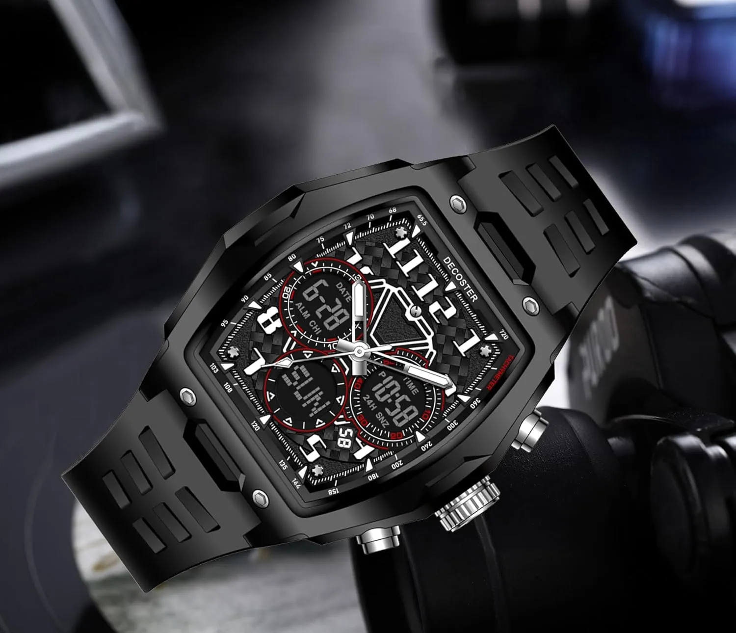 Waterproof Multi-Function Fashion Casual Date featureless mismanage synonymous shudder western Luminous Wristwatch with LED Backlight & Alarm Gosasa Men??s Dual Display Sports Tonneau Watch Large Face 