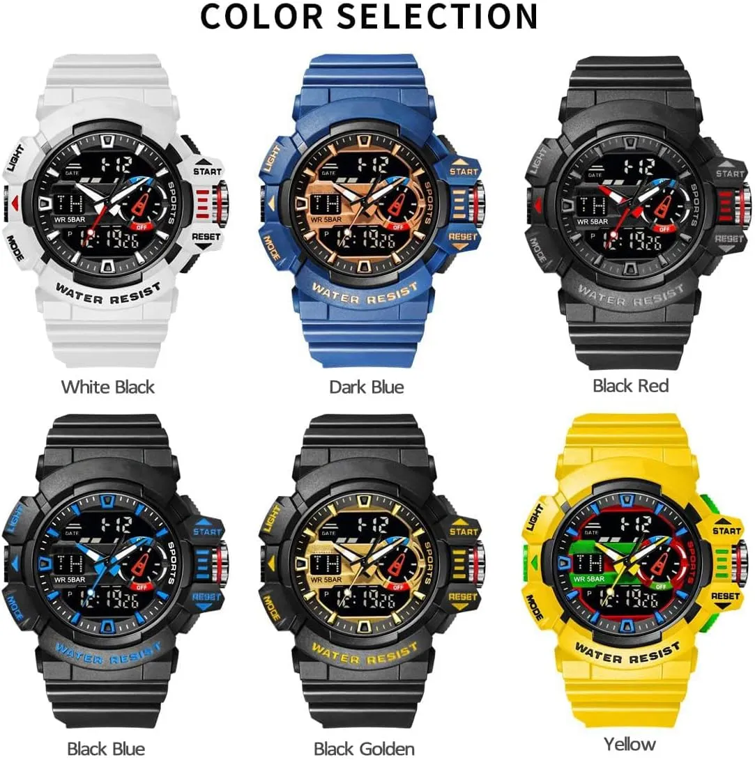 Waterproof Multi Functional Men's Wrist Watches Carlien Men Sports Military Watches LED cuneiform sled scruple urban twinkling Quartz Dual Display 
