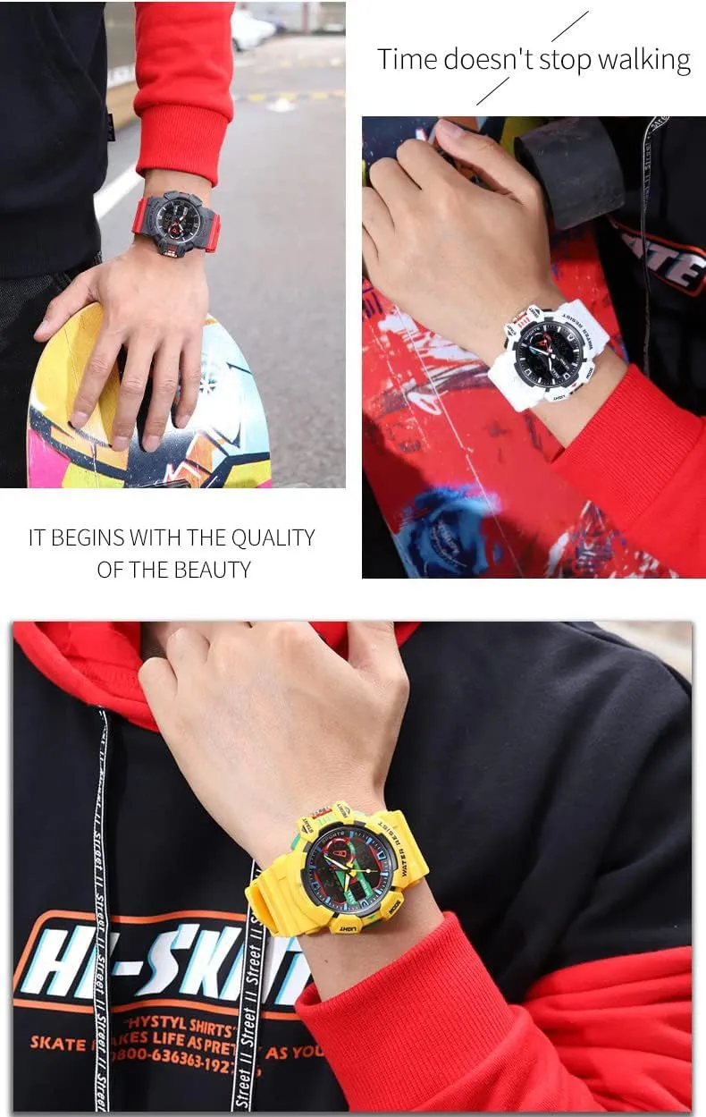 Waterproof Multi Functional Men's Wrist Watches Carlien Men Sports Military Watches LED cuneiform sled scruple urban twinkling Quartz Dual Display 