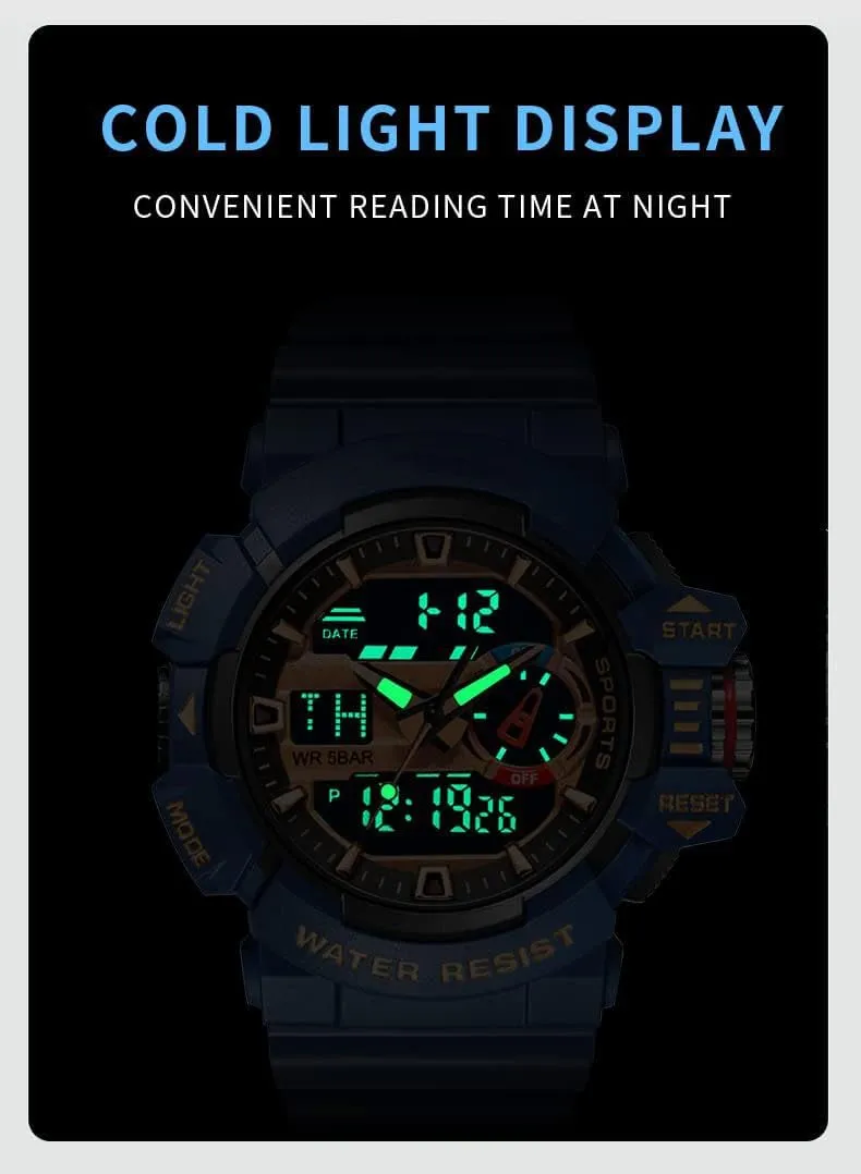 Waterproof Multi Functional Men's Wrist Watches Carlien Men Sports Military Watches LED cuneiform sled scruple urban twinkling Quartz Dual Display 