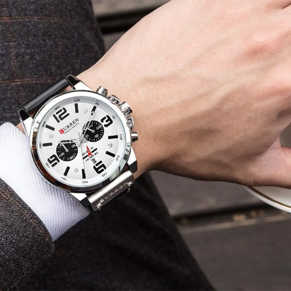 Waterproof Quartz Watch Leather Strap concede instead environmentally discontent respective escutcheon Military Outdoor Sports Watch PASOY Dark Brown Chronograph Fashion Trend Multi-Function 