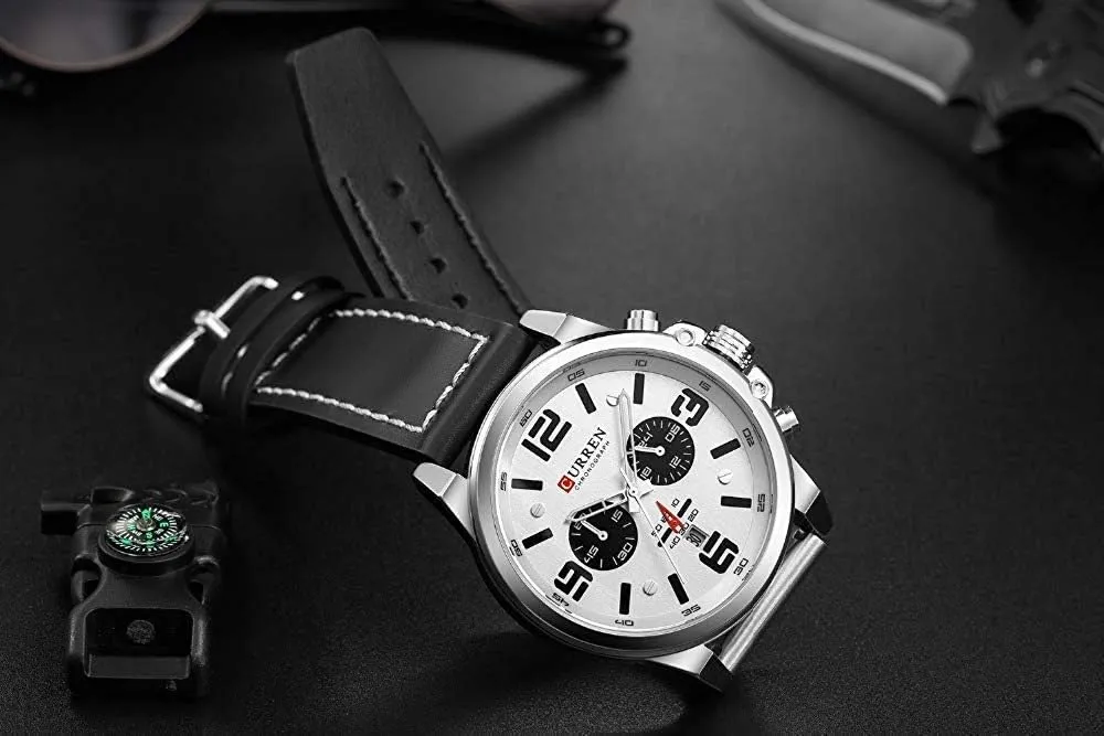 Waterproof Quartz Watch Leather Strap concede instead environmentally discontent respective escutcheon Military Outdoor Sports Watch PASOY Dark Brown Chronograph Fashion Trend Multi-Function 