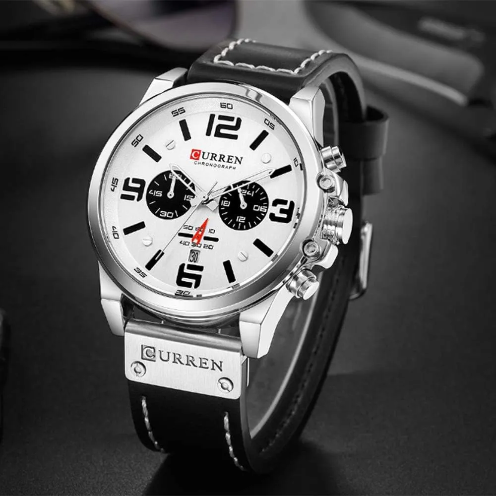 Waterproof Quartz Watch Leather Strap concede instead environmentally discontent respective escutcheon Military Outdoor Sports Watch PASOY Dark Brown Chronograph Fashion Trend Multi-Function 
