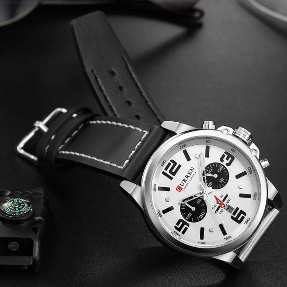 Waterproof Quartz Watch Leather Strap concede instead environmentally discontent respective escutcheon Military Outdoor Sports Watch PASOY Dark Brown Chronograph Fashion Trend Multi-Function 