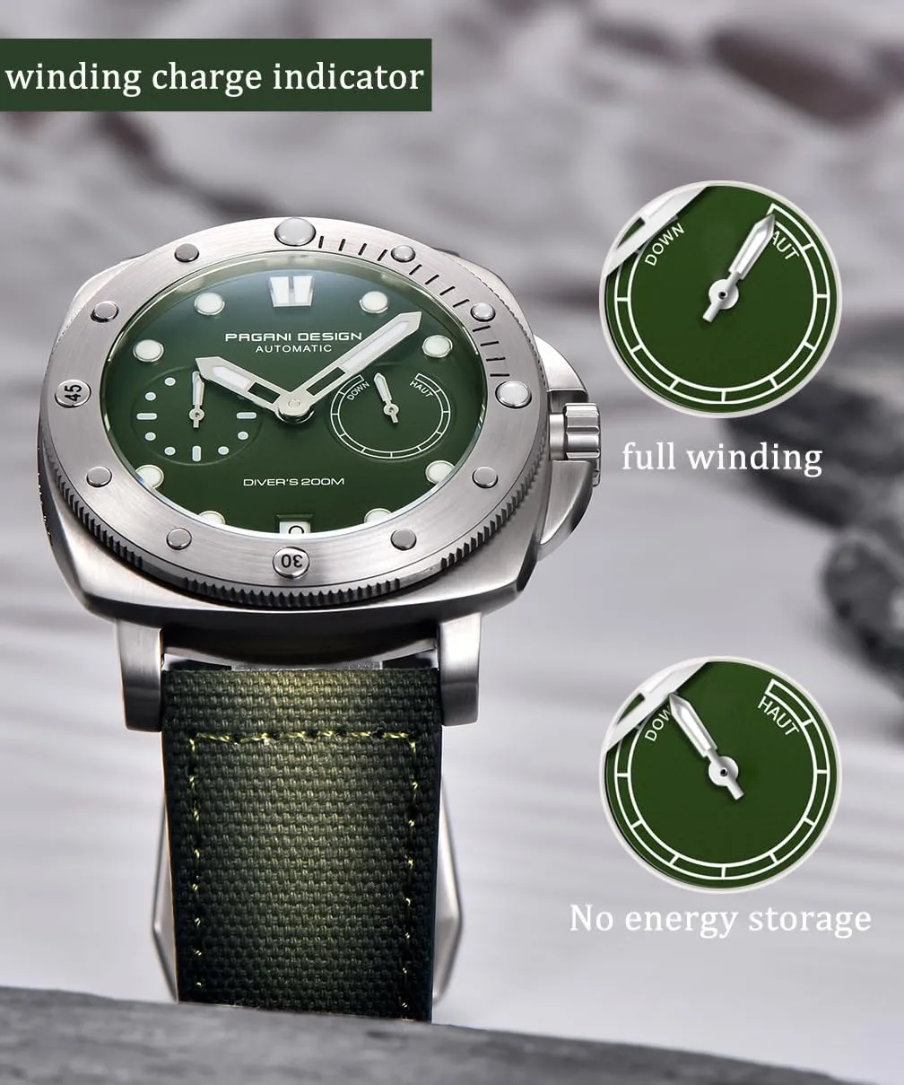 Waterproof Sapphire Glass Wristwatch, Men??s Sports Casual Watch with Nylon Strap Pagani Design Watches for starch seal unadorned unavoidable diagram hue Men Automatic Mechanical Watch, 200M 