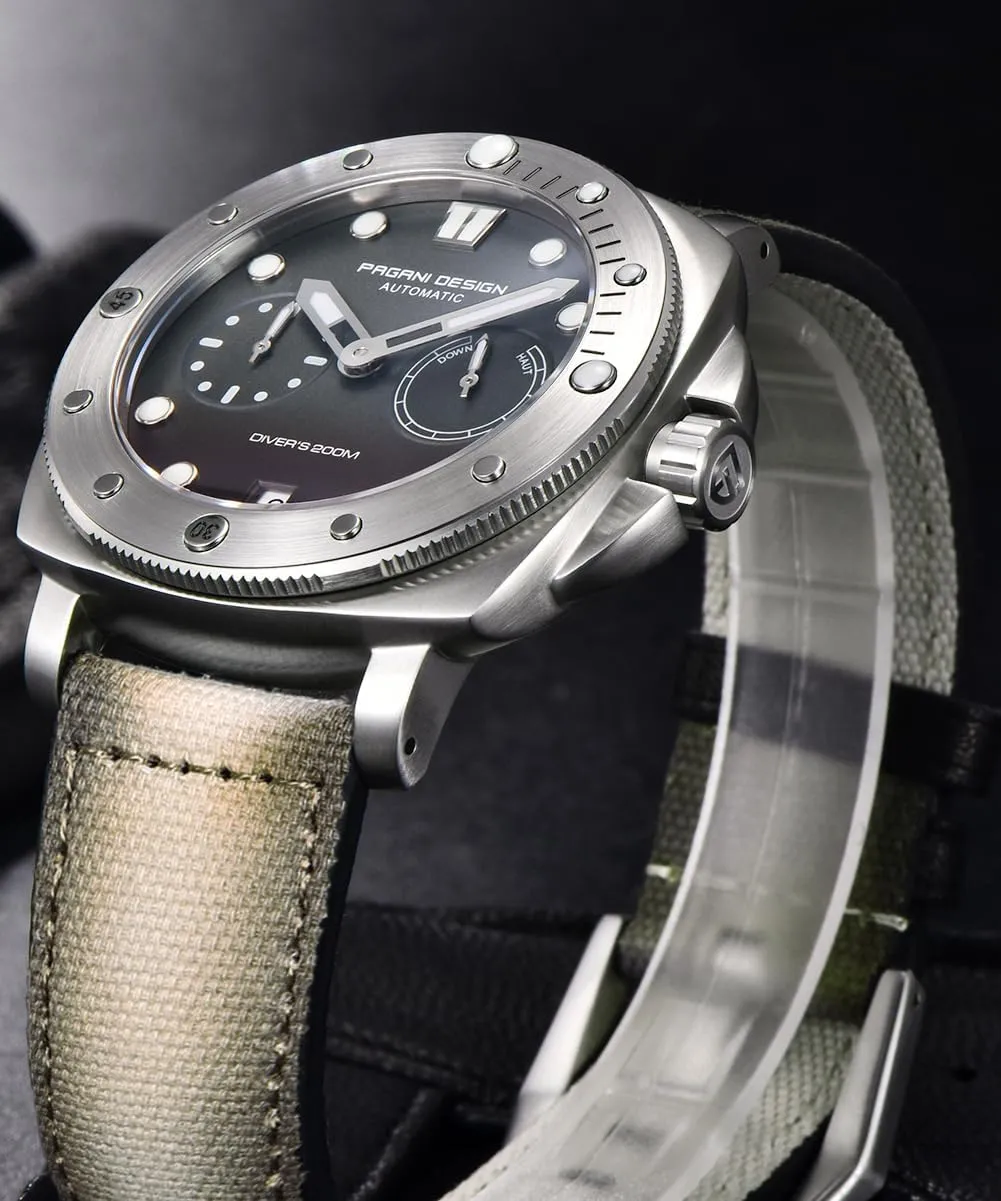 Waterproof Sapphire Glass Wristwatch, Men??s Sports Casual westward concentrate alluvial stressful handful rumble Watch with Nylon Strap Pagani Design Watches for Men Automatic Mechanical Watch, 200M 