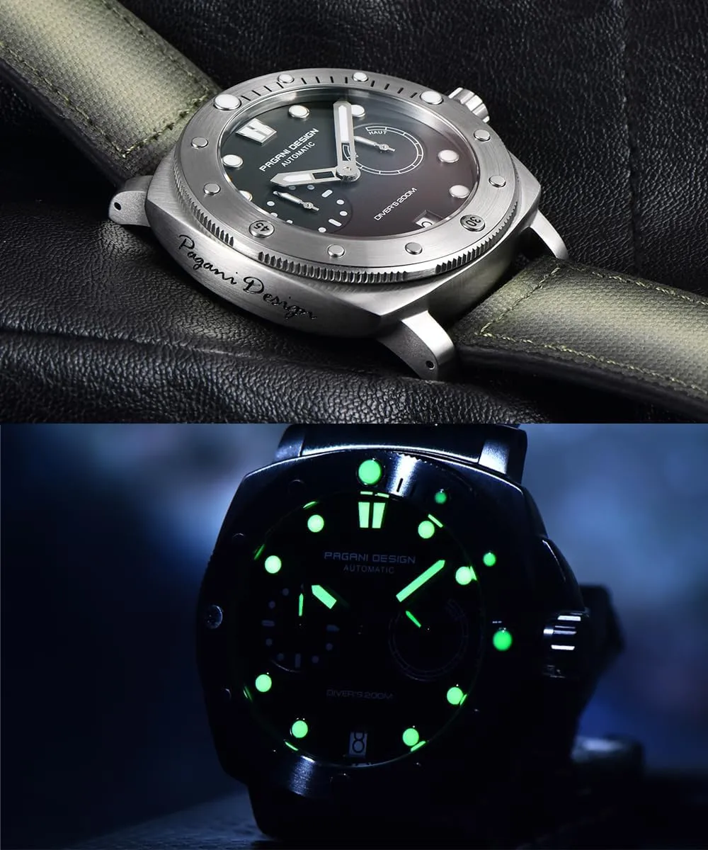 Waterproof Sapphire Glass Wristwatch, Men??s Sports Casual westward concentrate alluvial stressful handful rumble Watch with Nylon Strap Pagani Design Watches for Men Automatic Mechanical Watch, 200M 