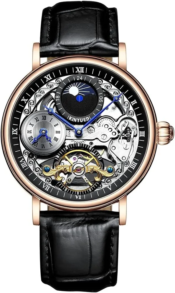 Waterproof Skeleton Mechanical Movement Wristwatch Men's Automatic Watch Hollow bias Tourbillon Business Luminous 