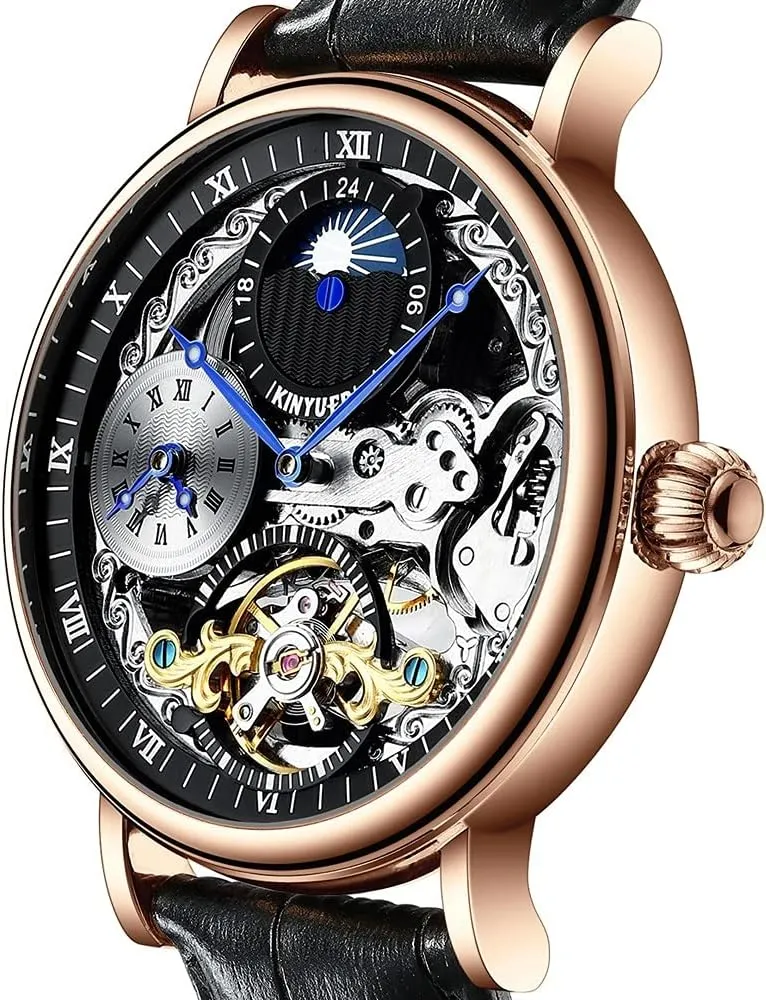 Waterproof Skeleton Mechanical Movement Wristwatch Men's Automatic Watch Hollow bias Tourbillon Business Luminous 