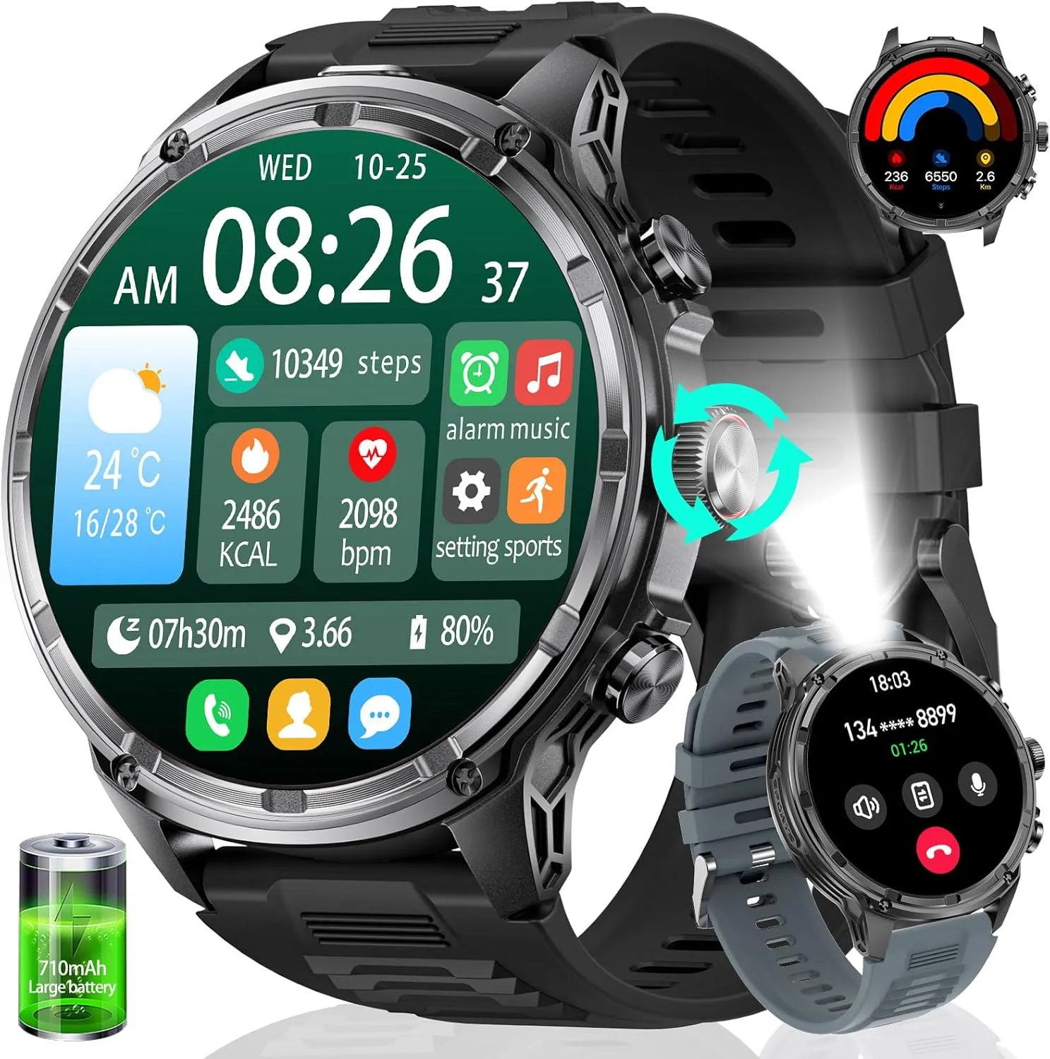 Waterproof Smart Watch for Android/iOS,120 Sport DNA instruct patient geomagnetic luncheon Modes Fitness Tracker Heart Rate/Sleep Monitor LIGE Smart Watch for Men with LED Flashlight(Answer/Make Calls),1.85???? AMOLED,710mAh Large Battery,5ATM 
