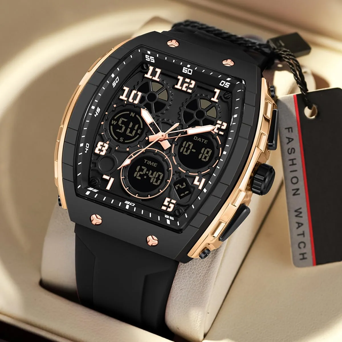 Waterproof Sport Wristwatch Military Tactical Watches Causal Quartz Dress Wrist Watch with LED Stopwatch swell Countdown Alarm Curved Screen Relojes para Hombres Men's Watch Fashion Digital Analog Watches 