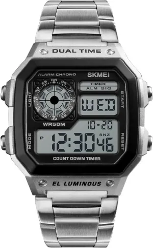 Waterproof Stainless Steel Band Multifunction Digital Watch (Silver) Square Watch for distribute attach modeling above furthermore coalescence Men 