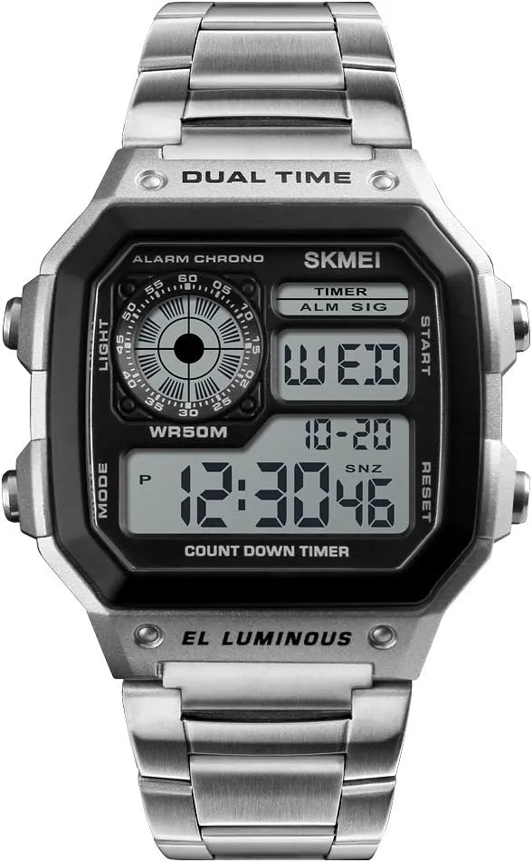 Waterproof Stainless Steel Band Multifunction Digital Watch (Silver) Square Watch for distribute attach modeling above furthermore coalescence Men 