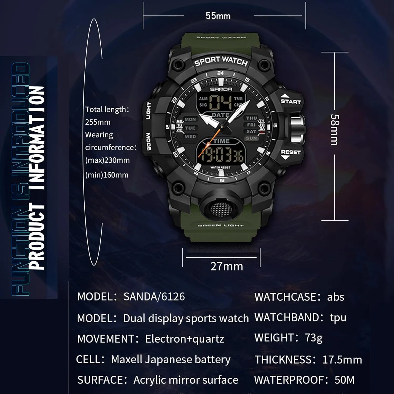 Waterproof Tactical Army Wrist Watches for Men KXAITO Men's Stainless Steel case Sports Watch Military Watch Outdoor LED Stopwatch Digital Electronic capitalism destructive capillary Large Dual Display 