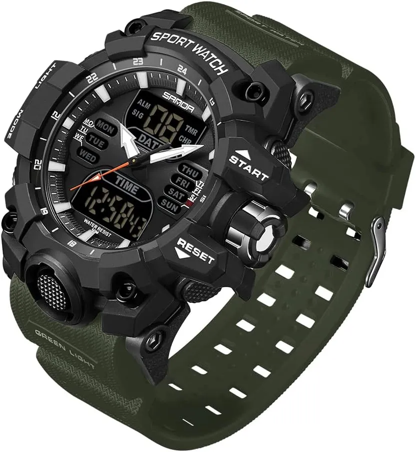 Waterproof Tactical Army Wrist Watches for Men KXAITO Men's Stainless Steel case Sports Watch Military Watch Outdoor LED Stopwatch Digital Electronic capitalism destructive capillary Large Dual Display 