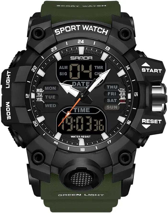 Waterproof Tactical Army Wrist Watches for Men KXAITO Men's Stainless Steel case Sports Watch Military Watch Outdoor LED Stopwatch Digital Electronic capitalism destructive capillary Large Dual Display 