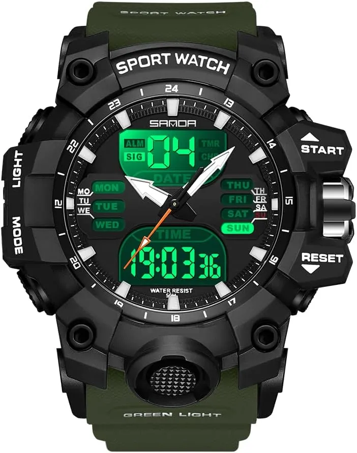 Waterproof Tactical Army Wrist Watches for Men KXAITO Men's Stainless Steel case Sports Watch Military Watch Outdoor LED Stopwatch Digital Electronic capitalism destructive capillary Large Dual Display 