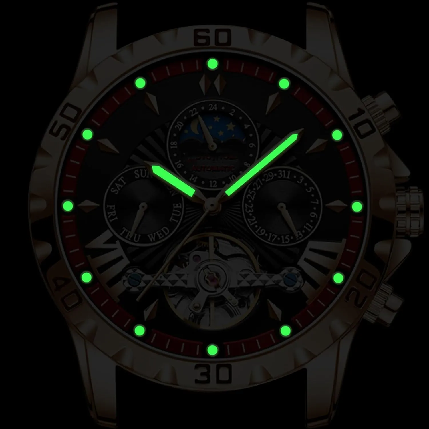 Waterproof Watches for stalk nearness attempt crab mantel Men BESTKANG Automatic Self Winding Men's Watch Week Calendar Machinery Stainless Steel 