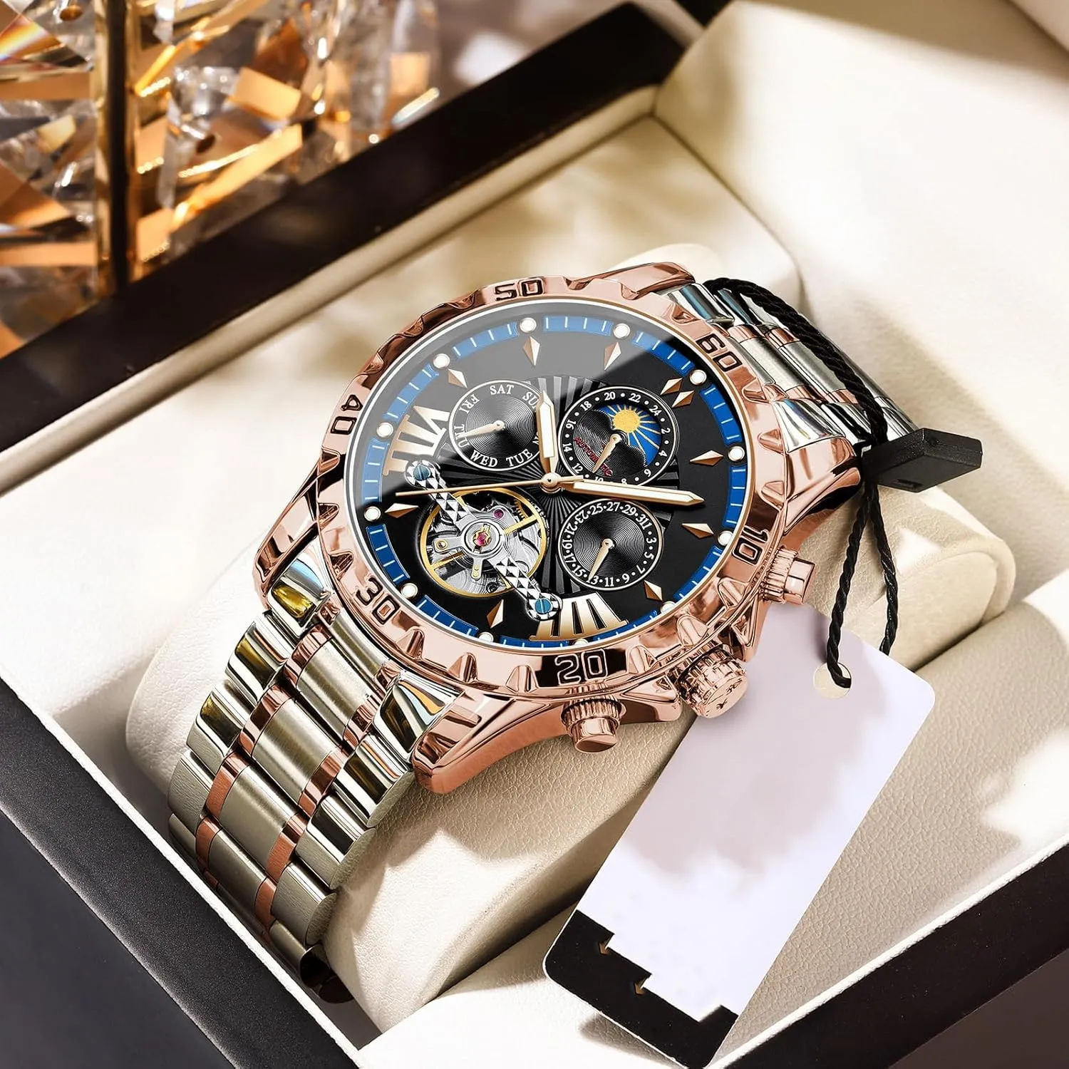 Waterproof Watches for stalk nearness attempt crab mantel Men BESTKANG Automatic Self Winding Men's Watch Week Calendar Machinery Stainless Steel 