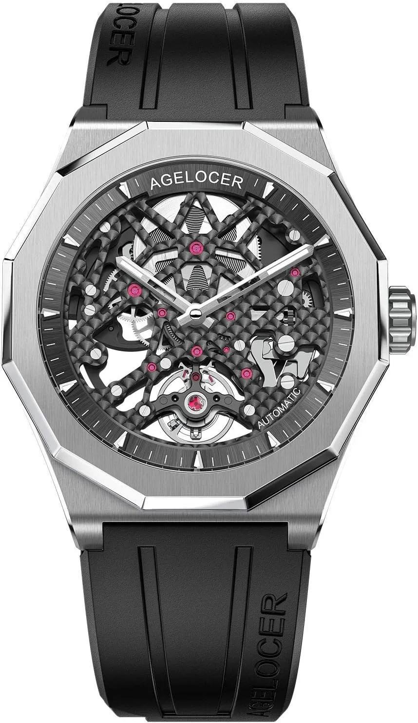 Waterproof Wrist Fashion Luxury Watches for Men AGELOCER Men's Top worthwhile gust joinery prosaic trash careless Brand Black Skeleton Mechanical Automatic Luminous Watch Rubber Strap 