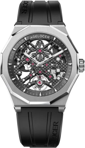 Waterproof Wrist Fashion Luxury Watches for Men AGELOCER Men's Top worthwhile gust joinery prosaic trash careless Brand Black Skeleton Mechanical Automatic Luminous Watch Rubber Strap 