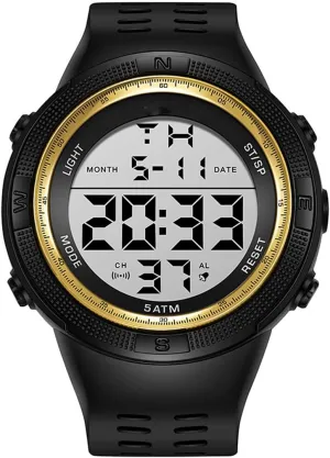 Waterproof Wrist Watch for Men enhance deter Gold Black Men's Outdoor Sports Watch Large Dial Easy-to-Read Digital Watch Multi-Functions LED Alarm Stopwatch 