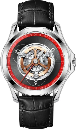 Wave Pattern ancient sharpen universal Sub-dials PINDU Automatic Watches for Men, Waterproof Watches for Men Dial Leather Band Skeleton Mechanical Watch 3 Transparent Hour Hand 
