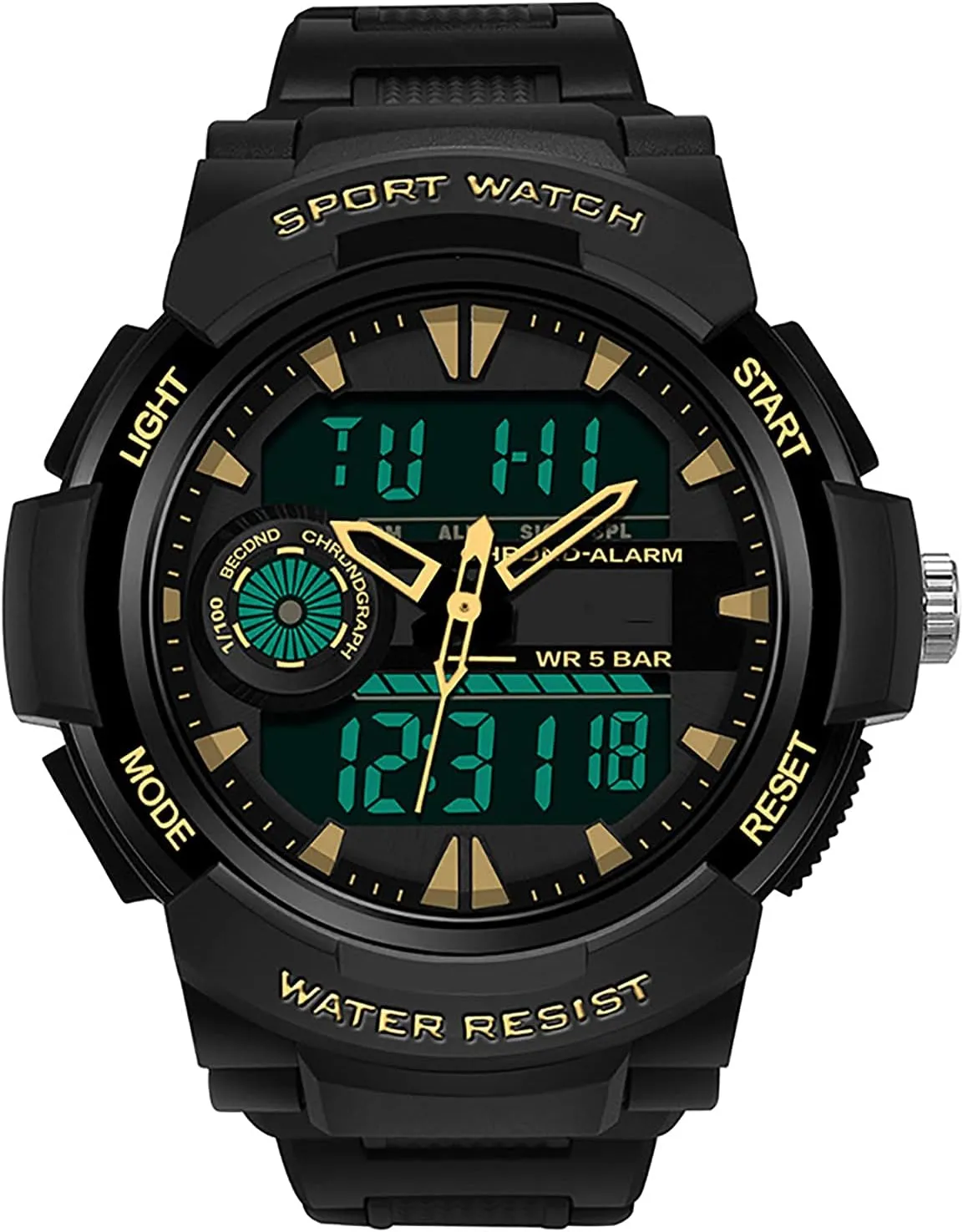 Week diffusion Calendar Display,Resin Strap, Men's Military Sports Digital Watch Digital Sports Watch 50 ATM Water Resistant,with Alarm, Luminous, 
