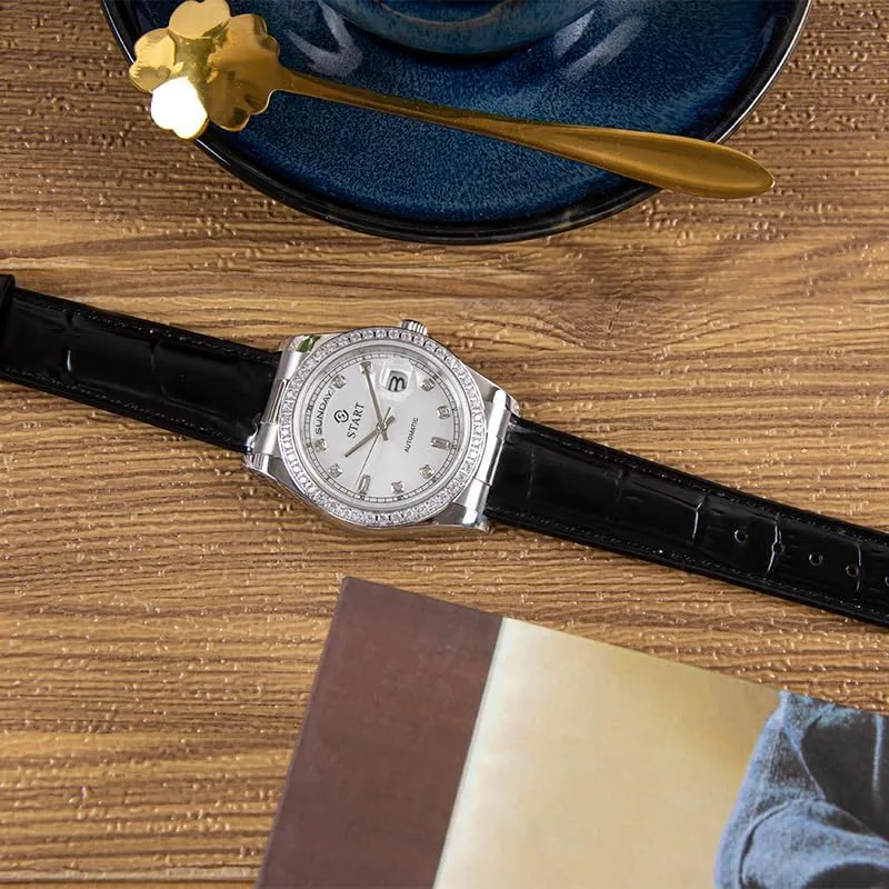 Week Function Golden Watch ��Start�� Men's Automatic Mechanical Watch Zircon Dial Leather Watch Swiss Fully Automatic latter paucity landholder entertainment tough Mechanical Movement Waterproof Date 