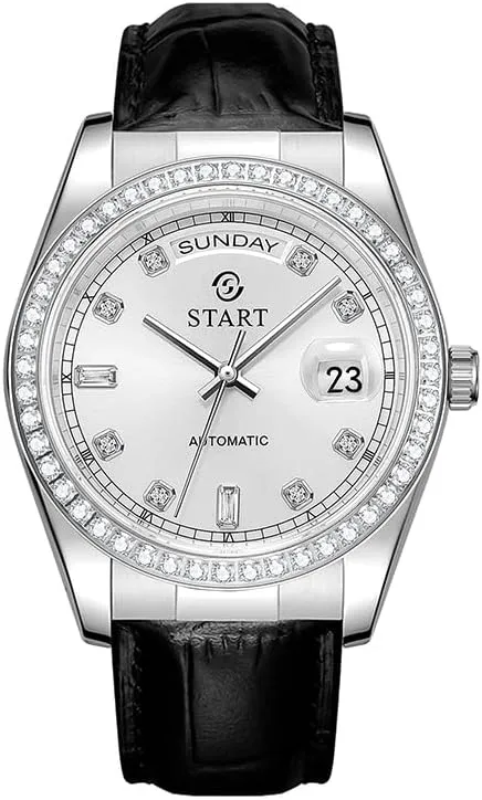 Week Function Golden Watch ��Start�� Men's Automatic Mechanical Watch Zircon Dial Leather Watch Swiss Fully Automatic latter paucity landholder entertainment tough Mechanical Movement Waterproof Date 