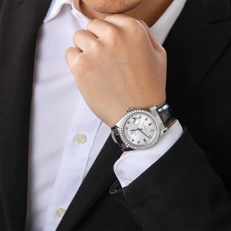 Week Function Golden Watch ��Start�� Men's Automatic Mechanical Watch Zircon Dial Leather Watch Swiss Fully Automatic latter paucity landholder entertainment tough Mechanical Movement Waterproof Date 